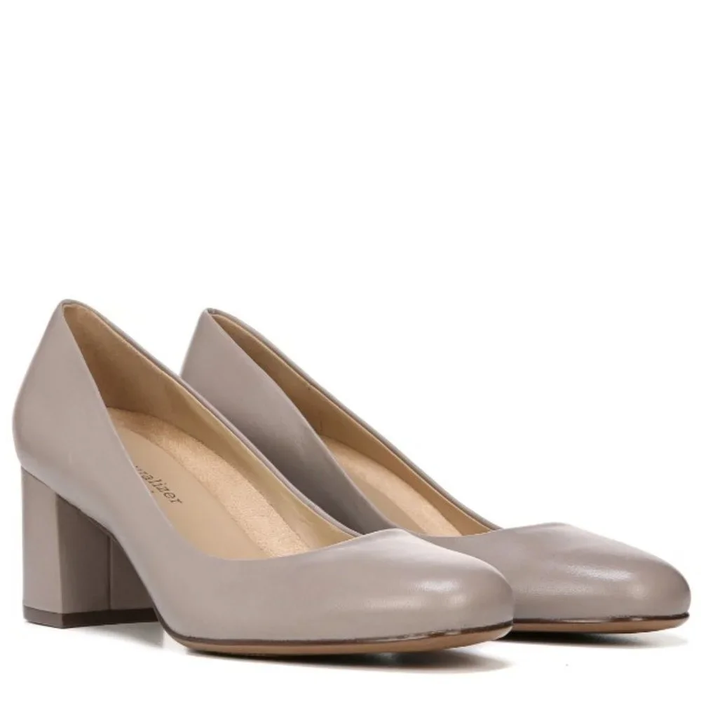 Elegant Taupe Block Heel Pumps - Picture 1 of 8